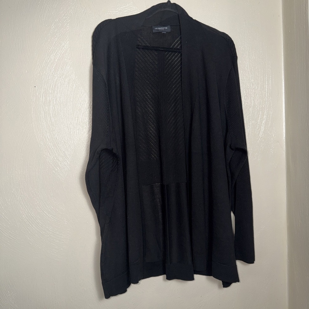 Liz Claiborne Cardigan Open Front 1X Black Plus Size Classic (Set of 2)